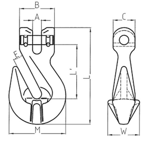 Grab Hook with Clevis POWERTEX GHC drawing