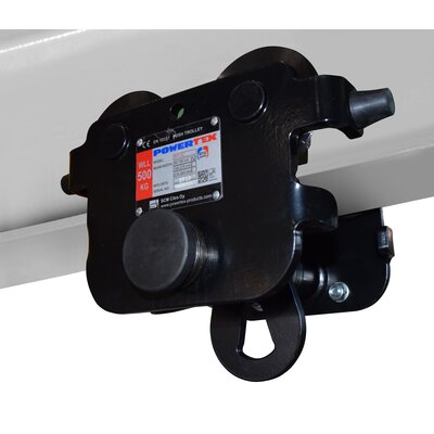 Push trolley with integrated mechanical stop. With connection plate with eye. Low headroom.