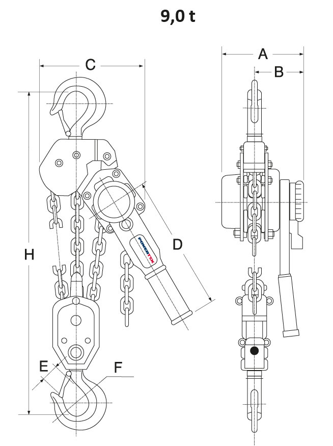 Lever hoist POWERTEX PLH-S2OLP 9 ton measurements Lever hoist POWERTEX PLH-S2OLP 9 ton measurements