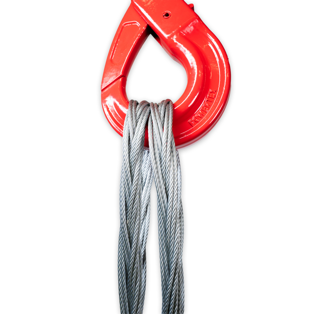 Powertex flat braided wire sling with hook in use